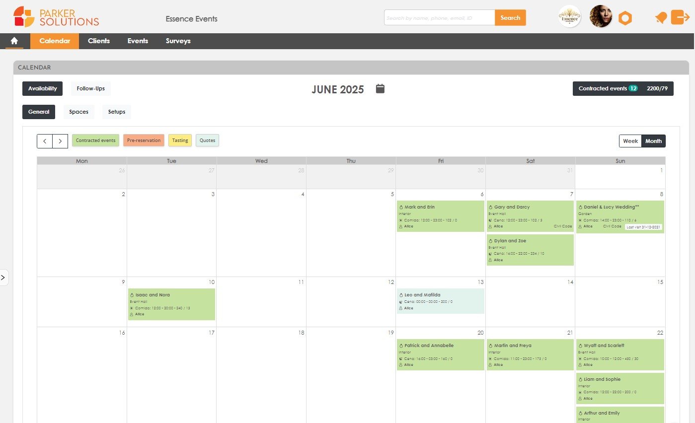 Schedule of Space and Time Availability for Event Reservations in the CRM Program