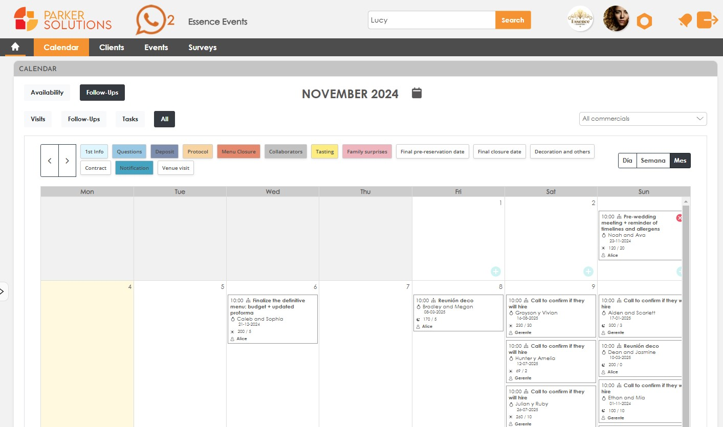 Event Tracking Schedule section in Parker Solutions' CRM Advance